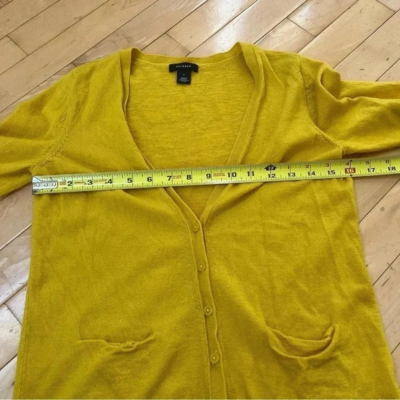 Halogen Womens Yellow 100% Merino Wool Button Front Cardigan Sweater Size S - Picture 8 of 10